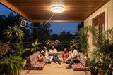 Solar ceiling light on a covered balcony with family relaxing underneath