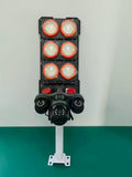 Original close-up photo of the solar street light and three camera lenses