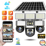 Solar Camera with Floodlight – 3 Lens PTZ, 15MP Ultra HD
